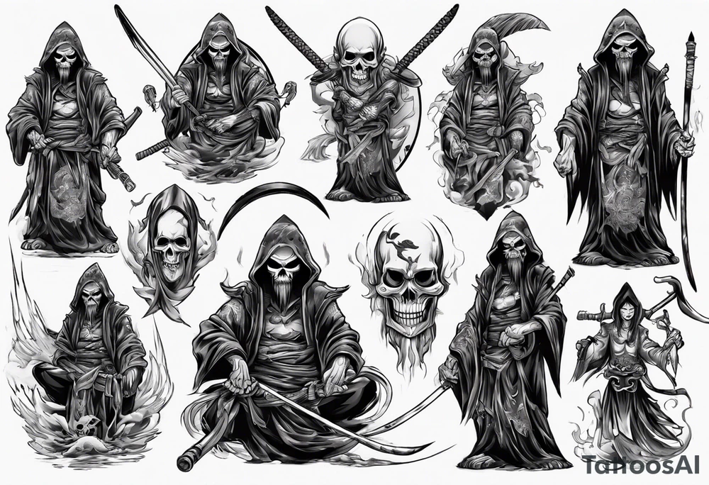 asian warrior who is also a grim reaper tattoo idea