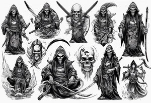 asian warrior who is also a grim reaper tattoo idea