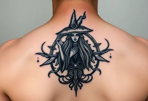 powerful wicca witch surrounded  with magic tattoo idea