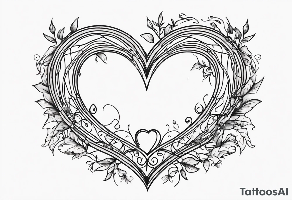 Crescent moon with a love heart inside with vines creeping down it tattoo idea