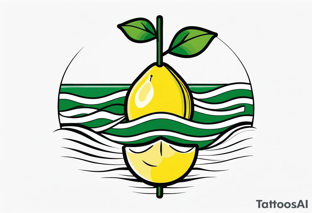 A lemon-Buoy with a green leaf-flag on waves tattoo idea A lemon-Buoy with a green leaf-flag on waves tattoo idea
