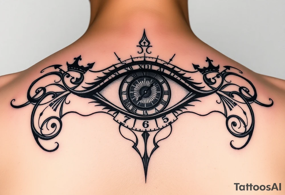 All seeing eye with clock hands and numerals tattoo idea
