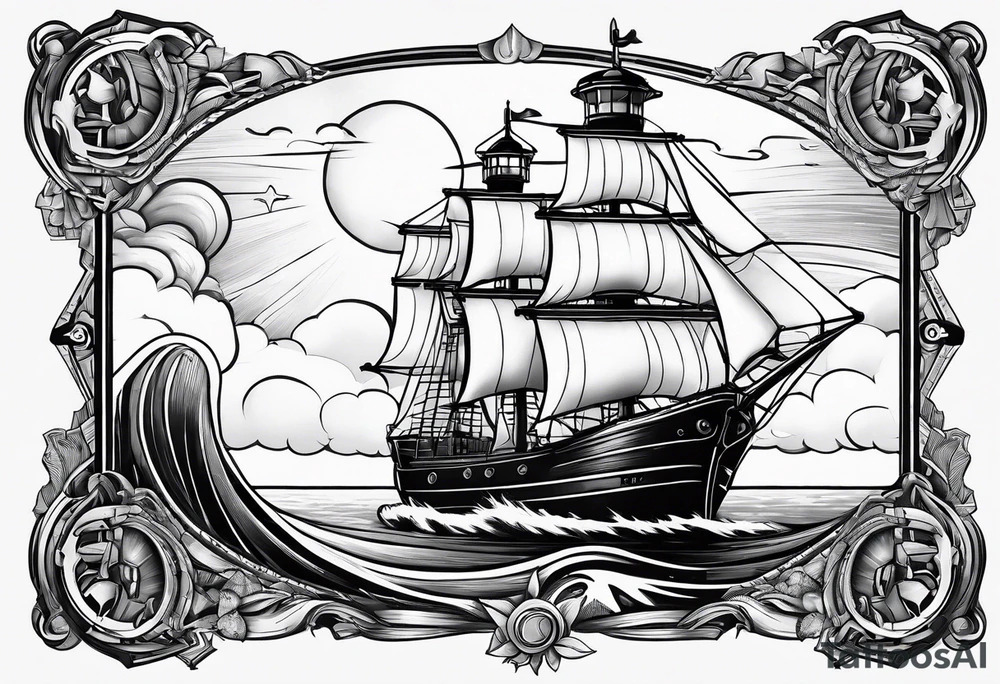 Lighthouse ship infront tattoo idea