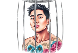 Handsome Asian young guy in a cage tattoo idea