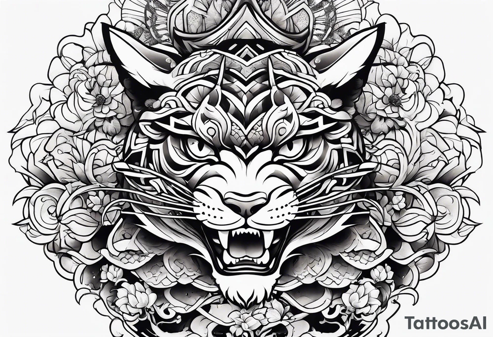 japanese sleeve tattoo with blocky elements tattoo idea