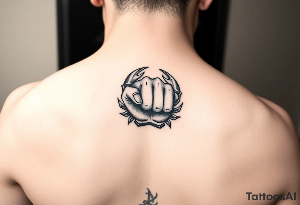 Symbol of mental health struggle, cancer astrological sign, closed fist tattoo idea