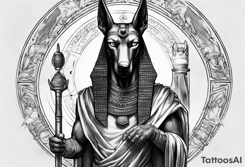 anubis , with his scales  druze star incorporated tattoo idea