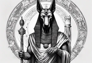 anubis , with his scales  druze star incorporated tattoo idea