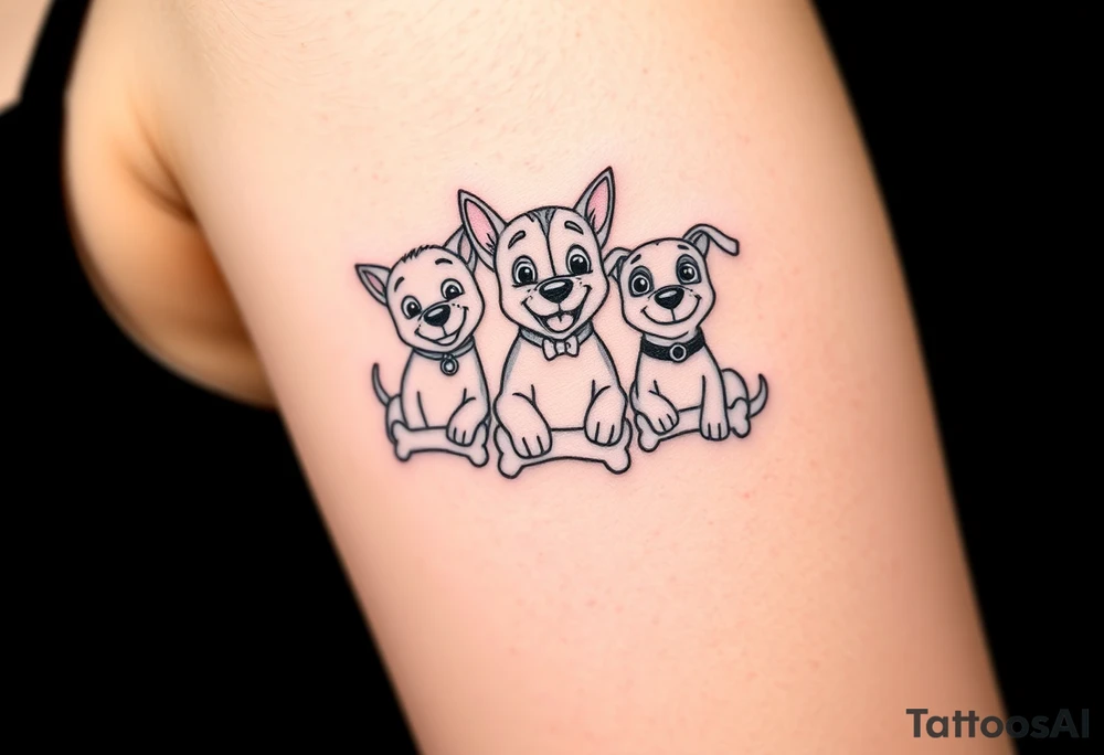 Dogs from paw patrol group chewing bones tattoo idea