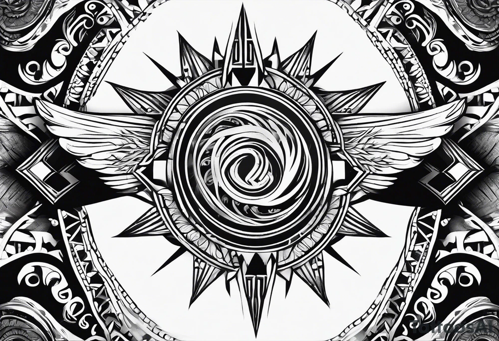 T2000s tribal tattoo with rays of light background tattoo idea