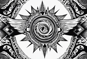 T2000s tribal tattoo with rays of light background tattoo idea