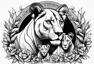Lioness protecting her two cubs tattoo idea