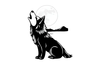 lone wolf howling at full moon with northern lights backdrop tattoo idea