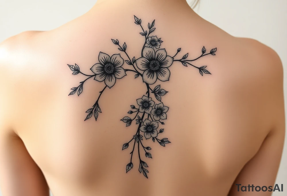 A spine tattoo a flower vine with a birth flowers according to these months in order June November July August April June April tattoo idea