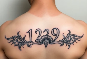 A 10x10 grunge tattoo with the number 129 and something like a fungus tattoo idea