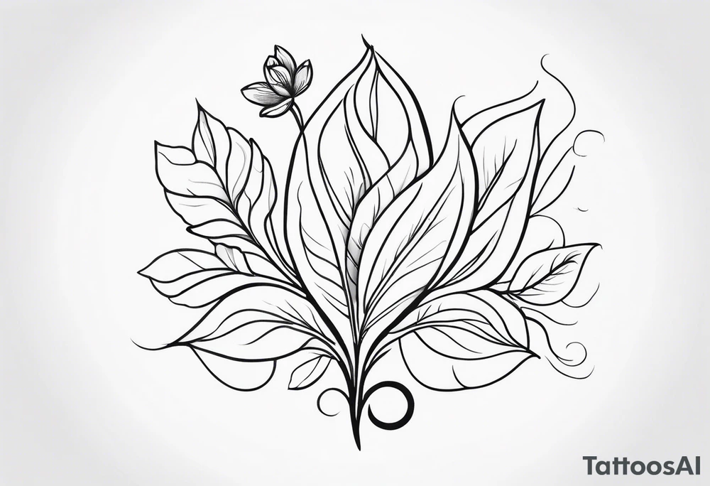 Design an ornamental tattoo featuring a single stem with delicate leaves and blossoms, using thin lines for a refined look. tattoo idea