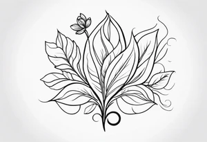 Design an ornamental tattoo featuring a single stem with delicate leaves and blossoms, using thin lines for a refined look. tattoo idea