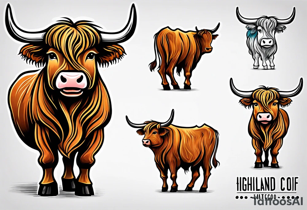 highland cow smiling standing on hind legs tattoo idea