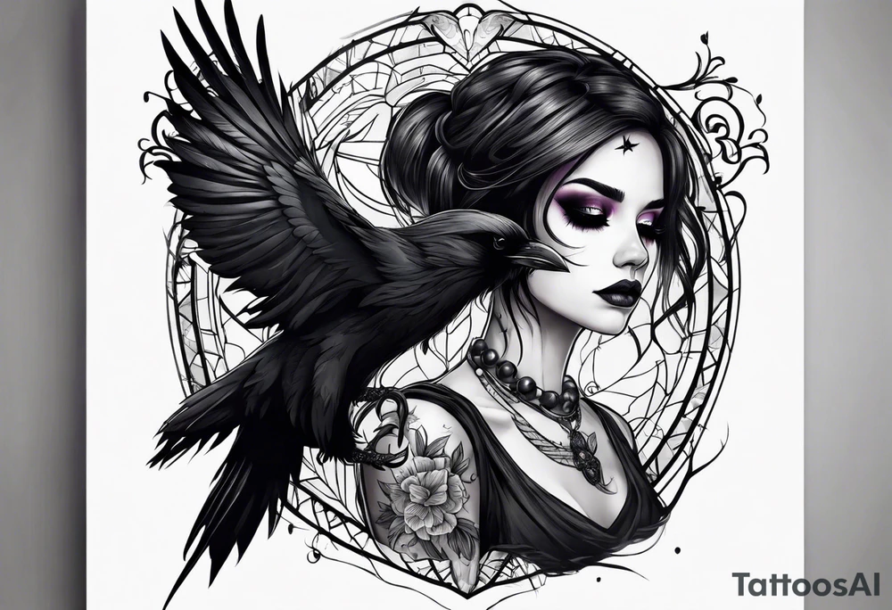 Spooky emo girl raven tattoo idea