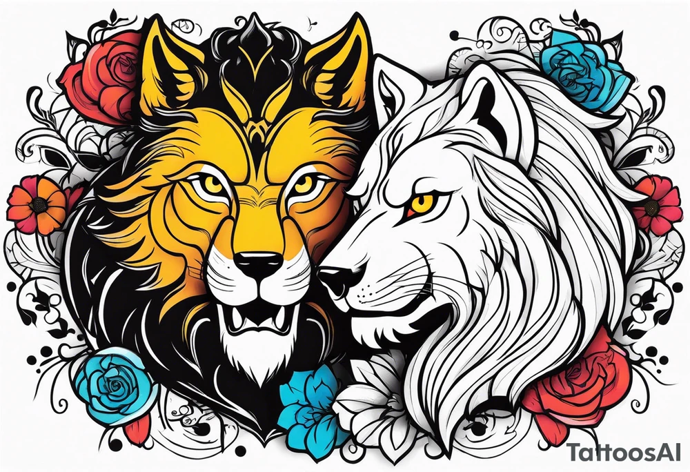 Wolf and lion tattoo idea