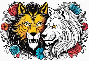 Wolf and lion tattoo idea