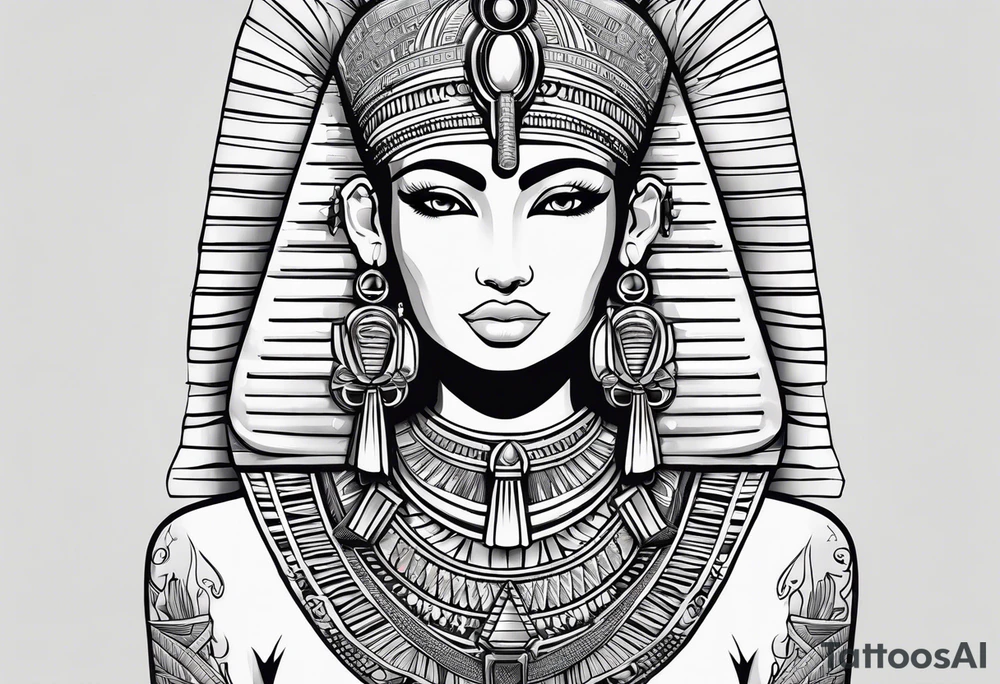 black and white Egyptian goddess Isis tattoo idea