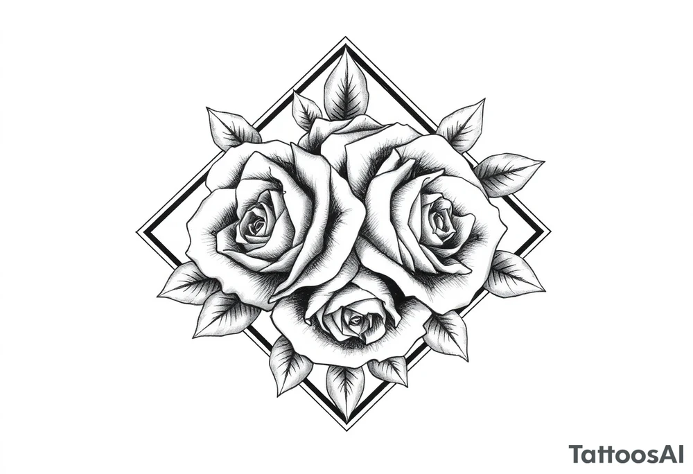 Roses inside of an elongated diamond shape tattoo idea