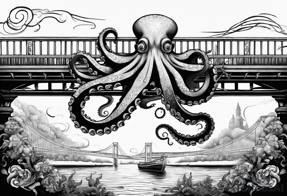 Octopus attacking a bridge tattoo idea