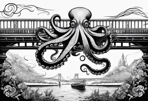 Octopus attacking a bridge tattoo idea