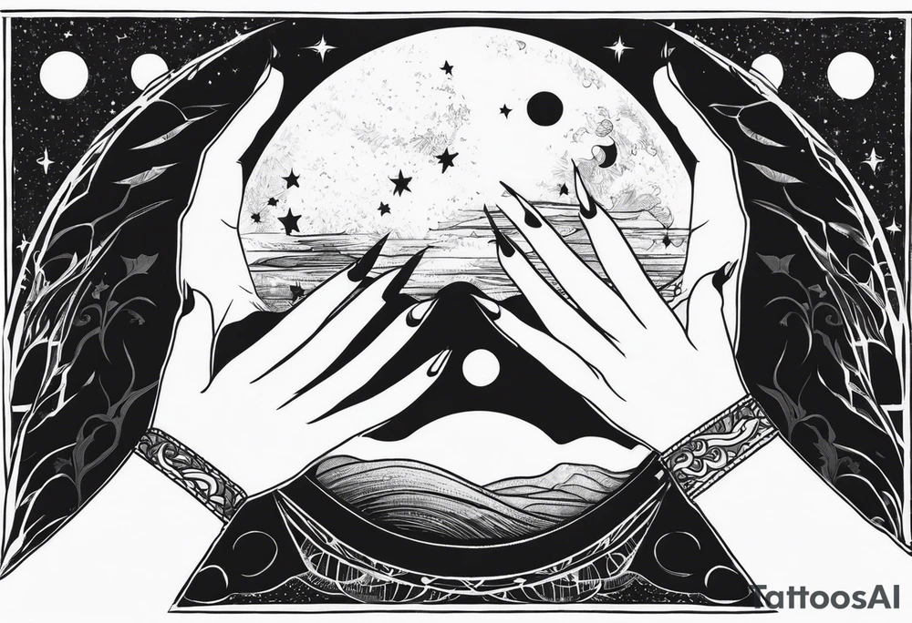 Hands in the moon tattoo idea
