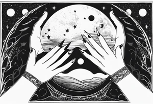 Hands in the moon tattoo idea