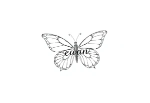 A butterfly with the name “euan” incorporated into it tattoo idea