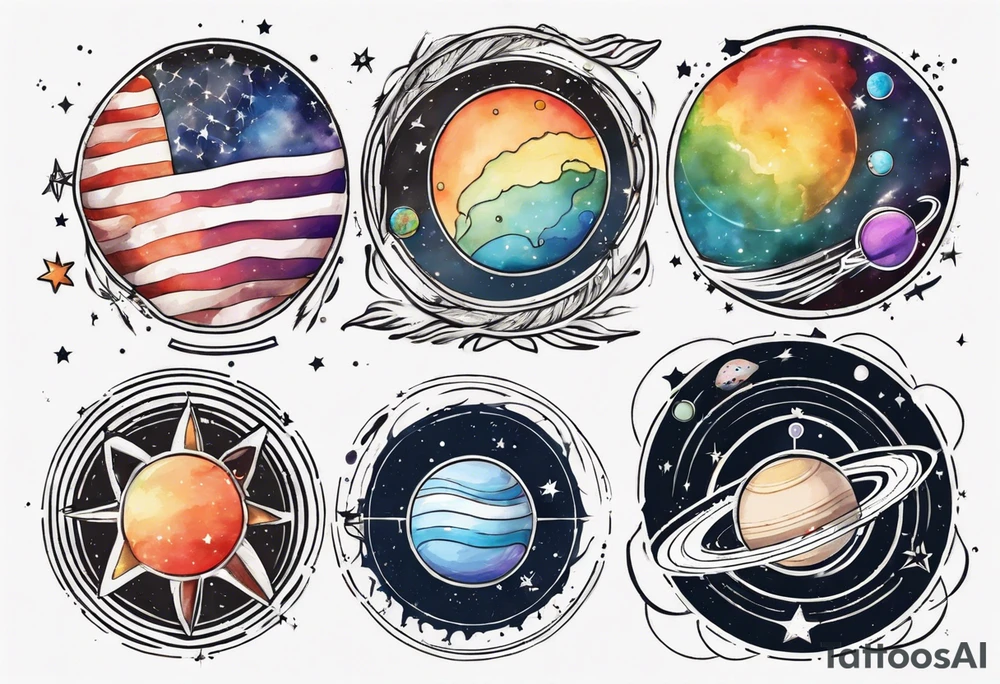 Lesbian flag color solar system tattoo idea