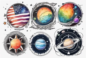 Lesbian flag color solar system tattoo idea