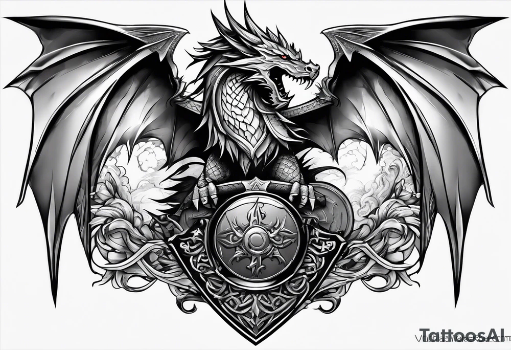 Valhalla sword shield dragon axe tattoo idea