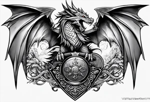 Valhalla sword shield dragon axe tattoo idea