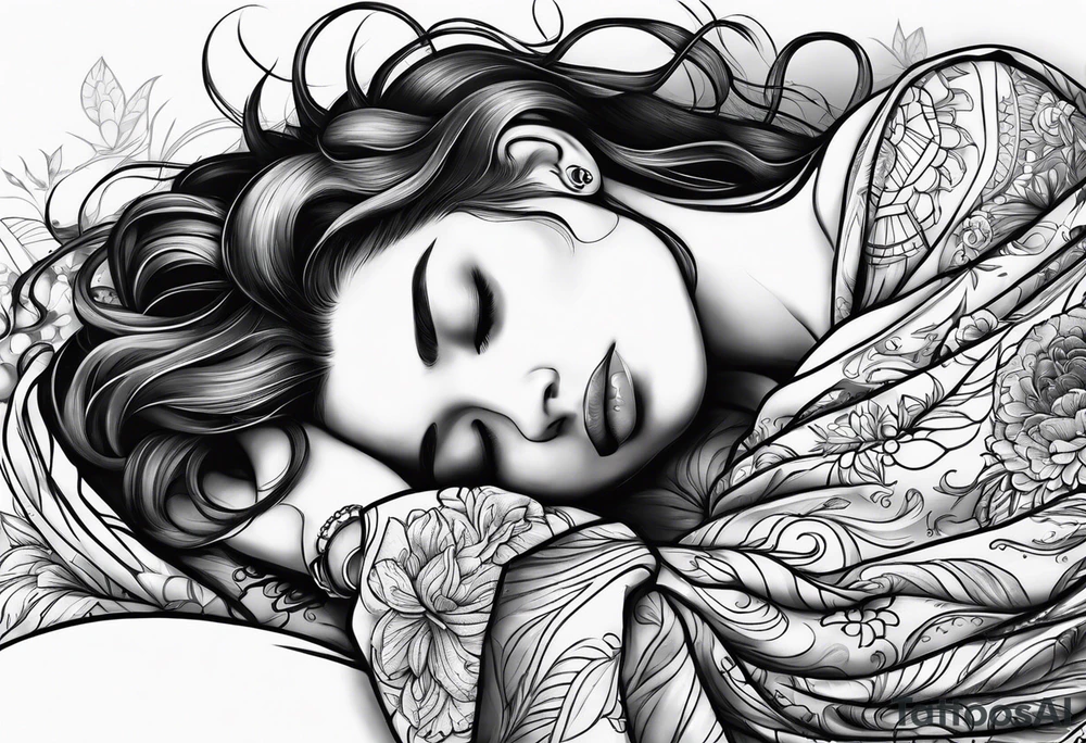 girl sleeping in blanket tattoo idea