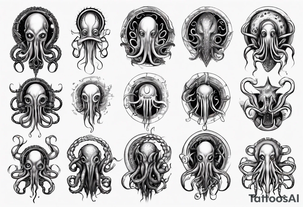 lovecraft theme with tentacle+++ and eyes for forearms
long tattoo tattoo idea