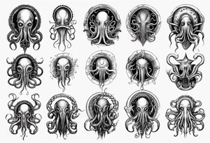 lovecraft theme with tentacle+++ and eyes for forearms
long tattoo tattoo idea