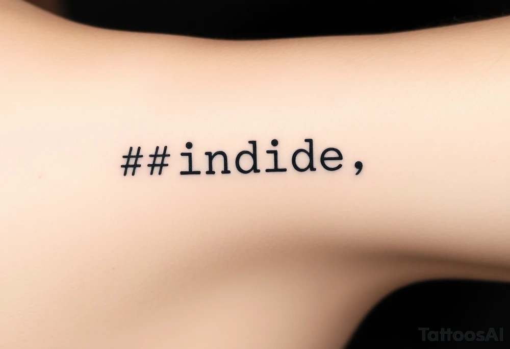 Minimalist black tattoo of the text "#include <stdio.h>" on a human wrist. Clean monospace font (programming style), thin lines, sharp and precise lettering. No colors, only solid black ink. Realistic skin texture, natural wrist curvature, subtle lighting. Simple and elegant composition, no additional elements or decorations. Focus on clarity and readability of the code text. tattoo idea