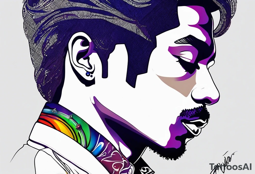 Tattoo honoring the musician Prince that also incorporates Pride colors. tattoo idea