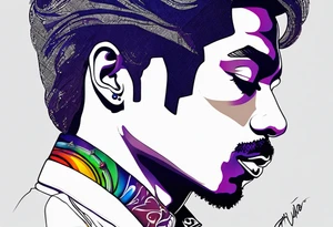 Tattoo honoring the musician Prince that also incorporates Pride colors. tattoo idea