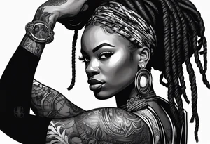 Black woman with locs holding barbell tattoo idea