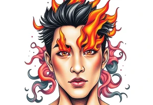 Handsome Asian young guy with a flame eyes tattoo idea