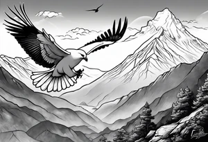 White Dove with an eagle flying over a mountain tattoo idea