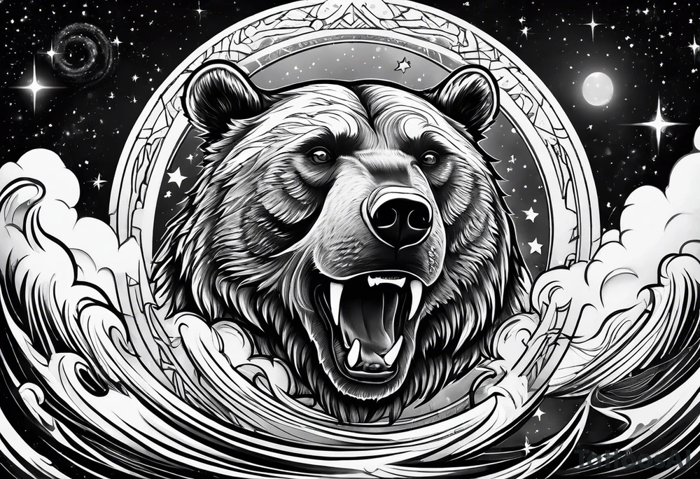 Ripping bear claw cosmic space tattoo idea