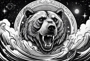 Ripping bear claw cosmic space tattoo idea
