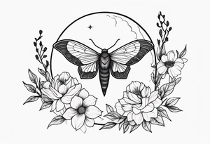 Moth, moon, snake, flowers tattoo idea