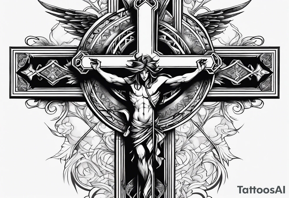 a cross on my forearm, half demon half angel tattoo idea