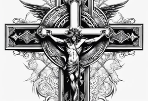 a cross on my forearm, half demon half angel tattoo idea